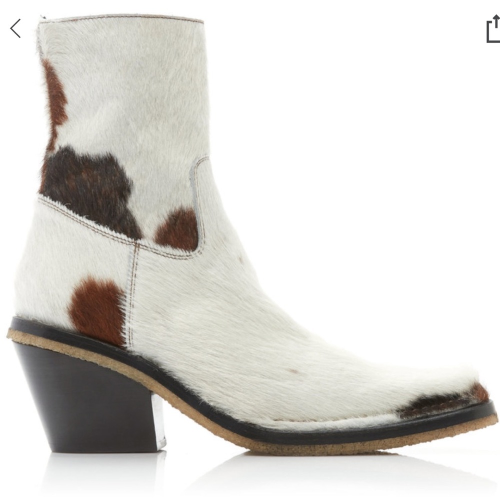 ISO Acne Studios calf hair cow print booties sz 39